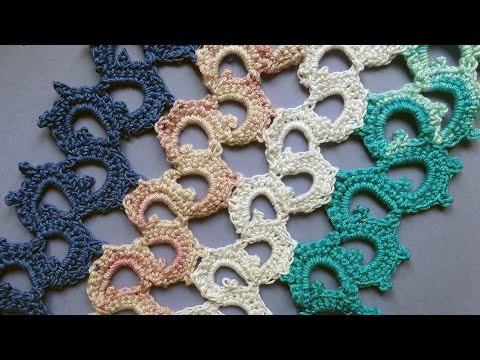 Видео: Диагональное ленточное кружево крючком  Узор 33