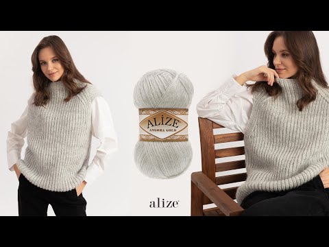 Видео: Свитер Fisherman's в рубчик с Alize Angora Gold