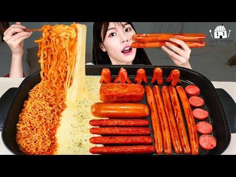 Видео: ASMR MUKBANG | Лапша Carbonara Fire с сыром Моцарелла и колбасой, Спам из цельного сыра