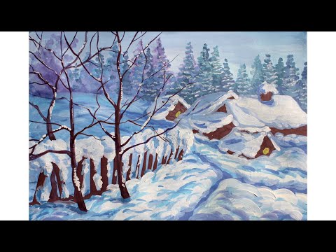 Видео: Как рисовать ПОЭТАПНО пейзаж/рисуем зиму