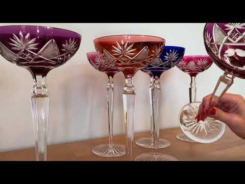 Видео: Шале. Роскошные выдувные бокалы для шампанского из накладного цветного хрусталя.