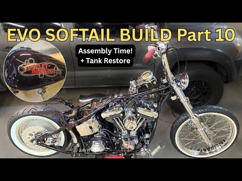 Видео: ПРОЕКТ EVO SOFTAIL Часть 10. Сборка + реставрация бака. Harley-Davidson FXSTC 1989 года.