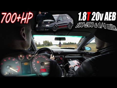 Видео: 700+HP Audi A4 B5 1.8T 20v Quattro PTE6062 Gen2 - прощальные замеры AEB