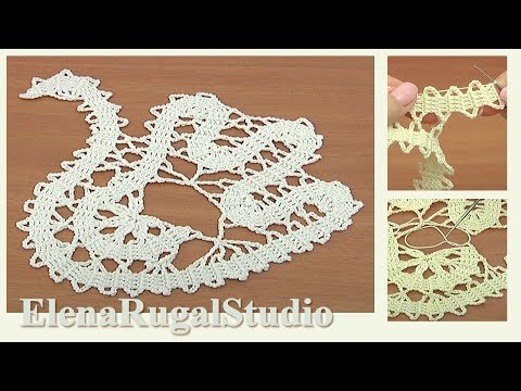 Видео: Лебедь крючком в технике брюггского кружева Урок 14 часть 2 из 3