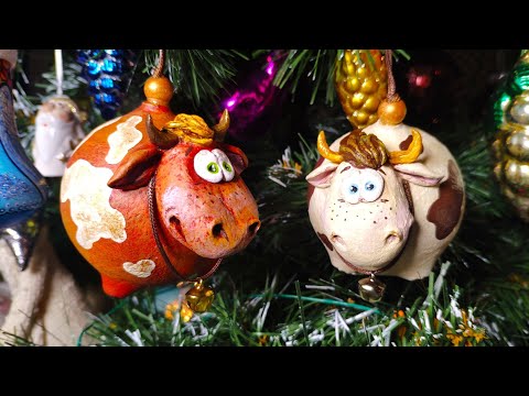 Видео: 🐮 Бык - елочная игрушка 🎄 символ Нового 2021 года ⭐ Игрушки из папье-маше