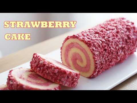 Видео: Клубничный рулет 🍓 / Ванильный бисквит Castella / Клубничный крем / Миндальный хруст