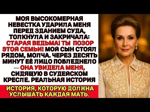 Видео: Моя невестка ухмыльнулась и ударила меня у здания суда Пока не увидела как я сажусь в судейское крес