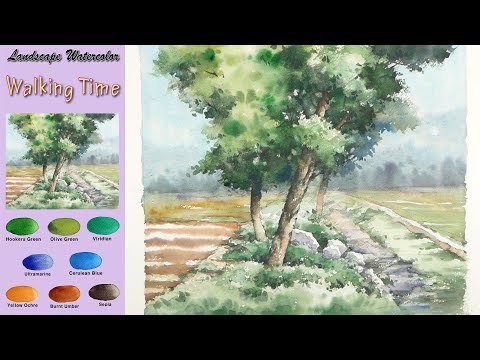 Видео: Пейзажная акварель - Время прогулки  (sketch & coloring, Fabriano rough)NAMIL ART