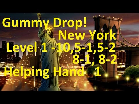 Видео: Gummy Drop! Конфетки! -  New York Level 1 - 10, 5-1, 5-2, 8-1, 8-2  - Helping Hand 1 Walkthrough
