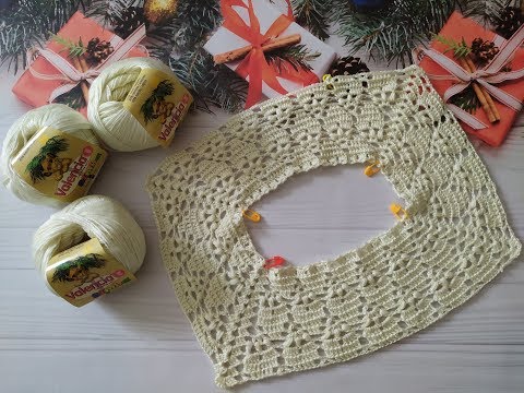 Видео: Ажурный джемпер крючком "Сrystal". Часть 1. Кокетка 1-3 ряды.