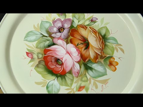 Видео: Жостовский букет на белом фоне. Художник по декоративной росписи Лариса Гончарова