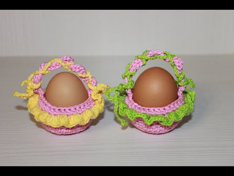 Видео: Декоративная корзинка для пасхальных яичек крючком. Как связать крючком декор на Пасху.
