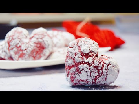 Видео: Печенье с трещинками Красный бархат (Мраморное печенье на 14 февраля)