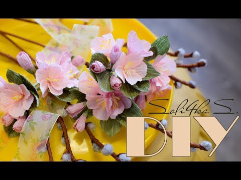 Видео: DIY soli4ka_s Яблуневий цвіт з гофрованого паперу / цветЬІ яблони из гофрированной бумаги/ flowers