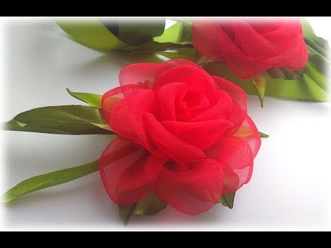Видео: РОЗА ИЗ ОРГАНЗЫ, МК / DIY ORGANZA ROSE