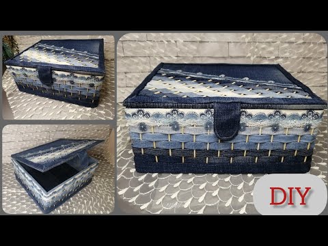 Видео: DIY Шикарный короб для хранения из старых джинсов! A storage box made of old jeans!