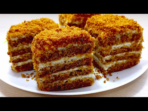 Видео: Медовик со сметанным кремом за 15 минут! Самый Простой Рецепт!🍯Медовый торт
