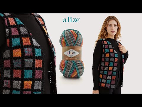 Видео: Жилет крючком из пряжи Alize Superlana Maxi Batik