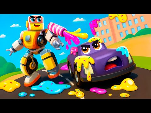 Видео: Все покрыто маслом 💧 Робофьюз на помощь 🤖 Транспортные средства для детей