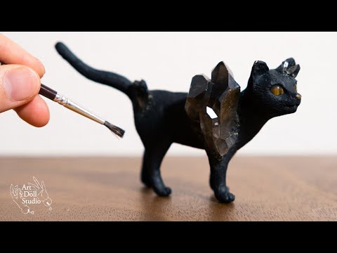 Видео: Фантастическая фигурка черного кота с натуральным камнем