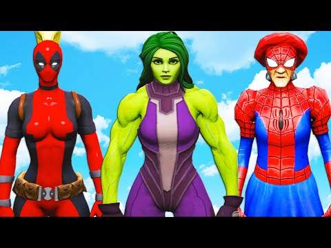 Видео: человек-паук, бабушка и леди дэдпул против Халк - эпическая битва супергероев