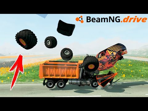 Видео: ЛОБОВОЕ СТОЛКНОВЕНИЕ это вам не шуточки BeamNg Drive АВАРИИ монстр трак ГРУЗОВИК и спорт тачки.