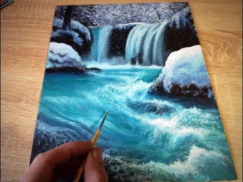 Видео: Как нарисовать водопад акрилом с изумрудным цветом воды #пейзаж  #урокирисования #art #живопись