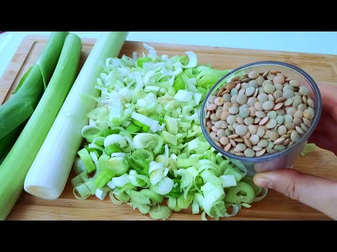 Видео: Зеленая чечевица с луком-пореем вкуснее мяса!! Почему я не знала этот рецепт с луком-пореем?