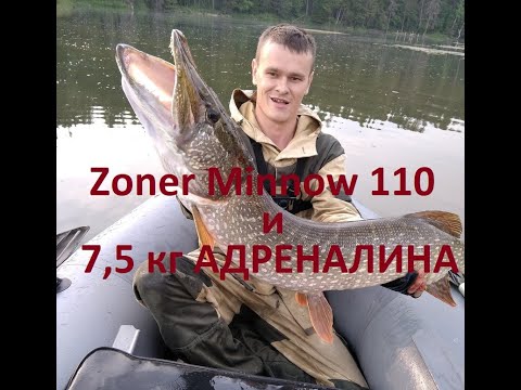 Видео: Zoner Minnow 110 и щука 7,5 кг. Black Hole SWIFT, Daiwa Revros LT  RUDRA, Smith Jib ,Kosadaka Glide