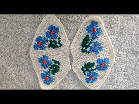 Видео: Голубые цветочки для верха тапочек
