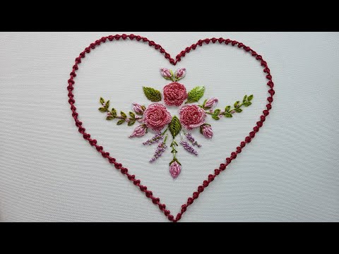 Видео: Цветочное сердце с розами. Объёмная вышивка