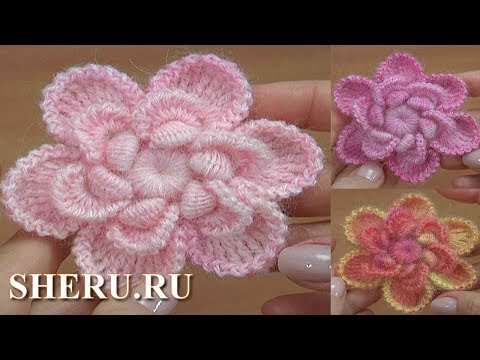 Видео: Цветок крючком с объёмной серединкой. Урок 170