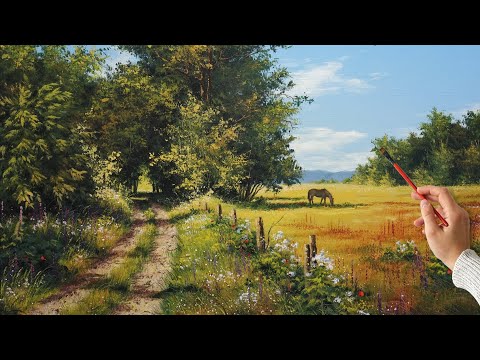 Видео: How to Paint Summer Landscape | Живопись акрилом, летний пейзаж.