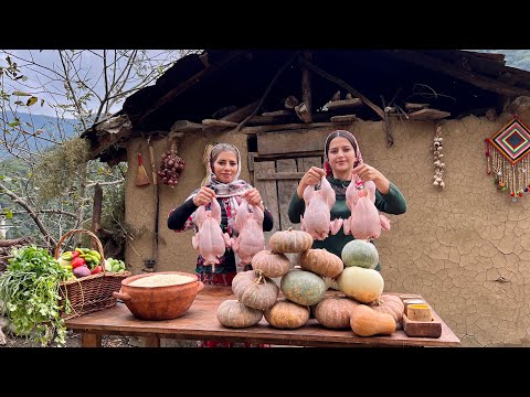 Видео: Тыквы, фаршированные курицей и рисом, приготовленные в горной деревне