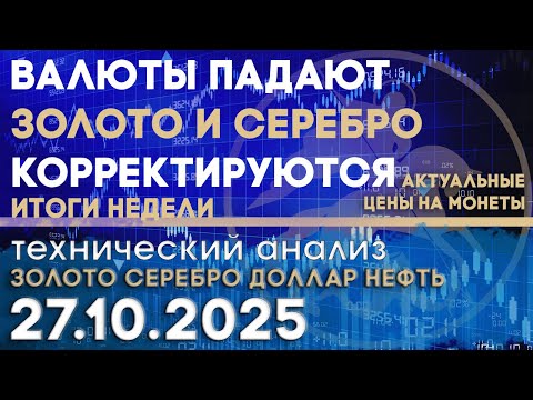Видео: Валюты падают драгметаллы корректируются. Анализ рынка золота, серебра, нефти, доллара 24.10.2025 г