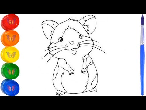 Видео: Детский рисунок раскраска Хомяк. Давайте нарисуем милого хомячка. Раскраски Малышам.