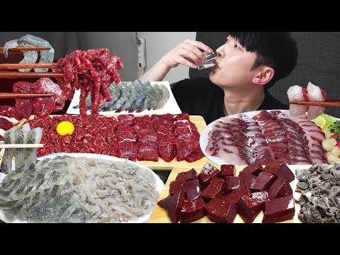 Видео: Живая печень, сашими из говядины, сашими, сырые креветки! Видео коллекция RawMukbang ASMR EATINGSHOW