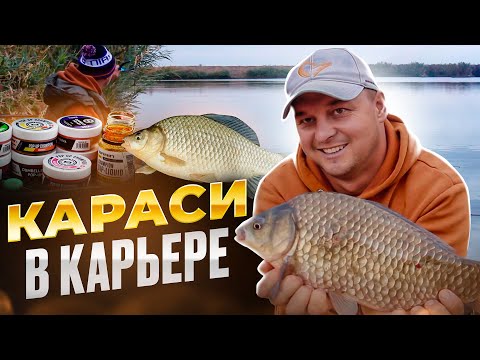 Видео: ЛОВЛЯ КАРАСЯ В КАРЬЕРЕ ОСЕНЬЮ НА ФЛЭТ..