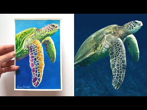 Видео: Простая картина морской черепахи для начинающих всего за 1 час
