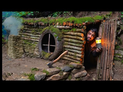 Видео: Бушкрафт-убежище. Строительство секретного бревенчатого домика под землей. Теплая землянка выживание