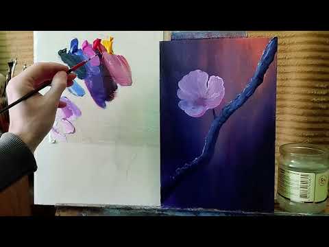 Видео: Рисуем цветы сакуры акрилом|видео для начинающих #art #живопись #урокирисования