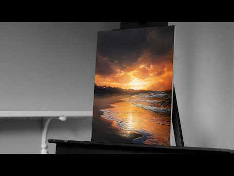 Видео: Рисуем закат на берегу океана акриловыми красками — Paint with Ryan