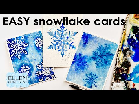 Видео: ПРОСТЫЕ акварельные открытки со снежинками