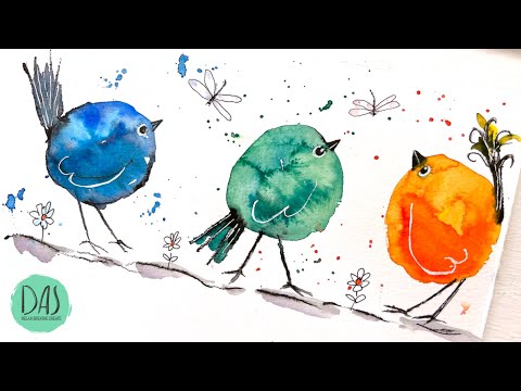 Видео: Как нарисовать ПРИЧУДЛИВЫХ ПТИЦ акварелью. Новички начинают ЗДЕСЬ. МИЛЫЕ ПТИЦЫ, которые легко нар...