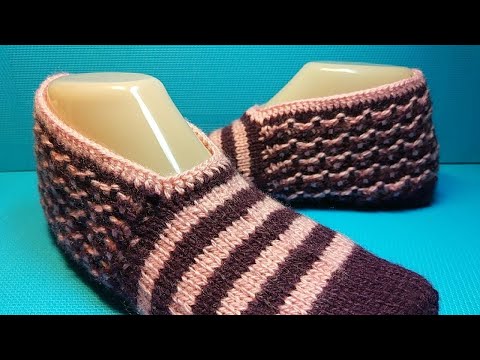 Видео: #735  Мягкие тапочки спицами / простые следки