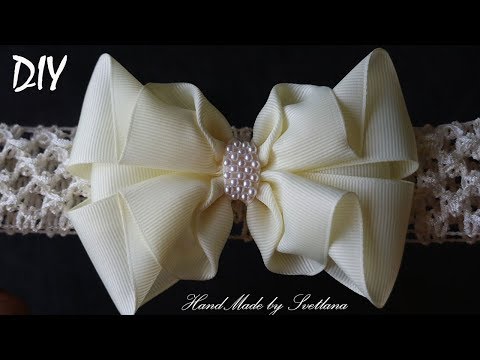 Видео: Бантик на повязке из репсовой ленты Канзаши Мастер класс Grosgrain ribbon bow Laco de fita