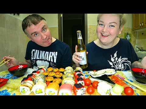 Видео: Мукбанг ОТМЕЧАЕМ 40000 подписчиков! ОБЪЕЛИСЬ на ночь ОГРОМНЫЕ роллы, ПИВО! Запеченные и жареные суши