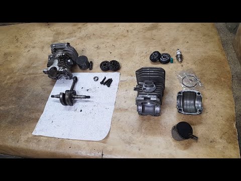 Видео: Обзор з/ч для капремонта Хускварны 137. Отличия оригинальной ЦПГ от китайской