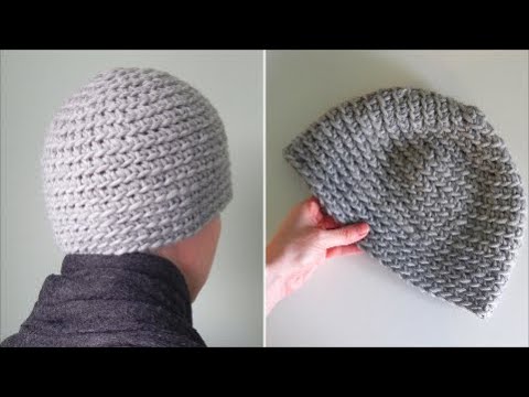 Видео: Шапка крючком с круглой макушкой из толстой пряжи для начинающих столбиками без накида по кругу