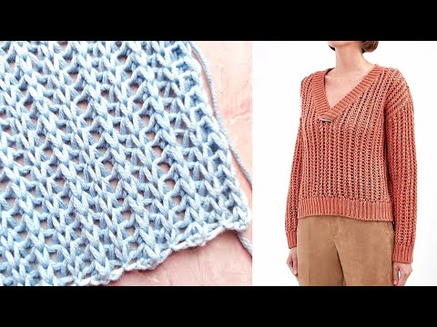 Видео: Супер классная мелкая сеточка спицами 💥 Узор пуловера от Брунелло Кучинелли
